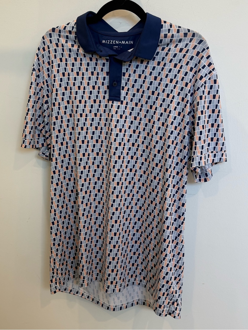 Mizzen+Main Navy, White & Light Pink Geo-Print Polo